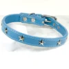 a baby blue leather dog collar with silver star-shaped studs, handmade by Petiquette Collars