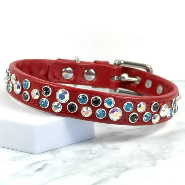 red leather dog collar with swarovski crystals - chaos theory - petiquette collars