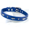 a studded dog collar handmade in bright blue leather by Petiquette