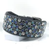 A wide school grey leather greyhound collar encrusted with dozens of Swarovski crystals, handmad by Petiquette Collars