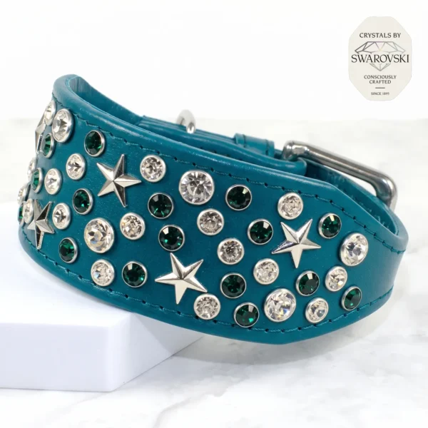Starry Night Swarovski studded Whippet collar - Teal - Petiquette