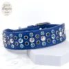 Trinity diamond dog collar with crystals by Swarovski, handmade in signal blue Italian calf leather by Petiquette