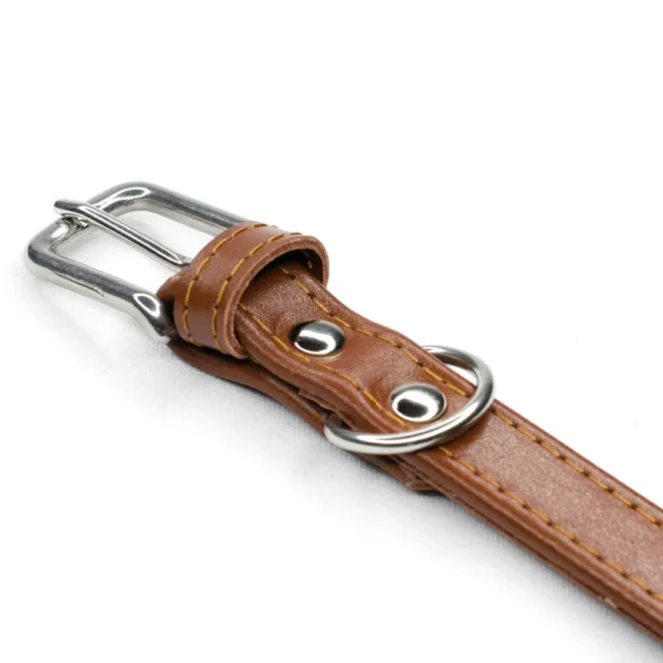 brown leather dog collar with stainless steel buckle - Petiquette Collars