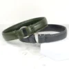 Two ultra soft leather house collars in olive and grey coloured leather on a white background made by Petiquette Collars