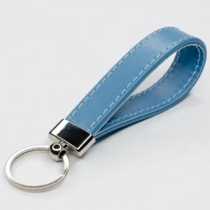 Baby blue leather keyring