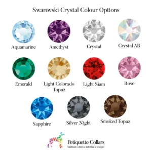 Swarovski crystal colour options for designer dog collars by Petiquette Collars