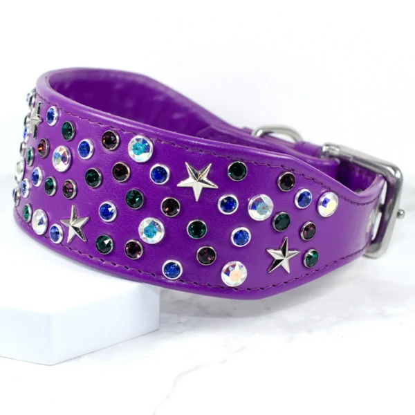 Star studded crystal lurcher collar - Royal Purple - Petiquette Collars