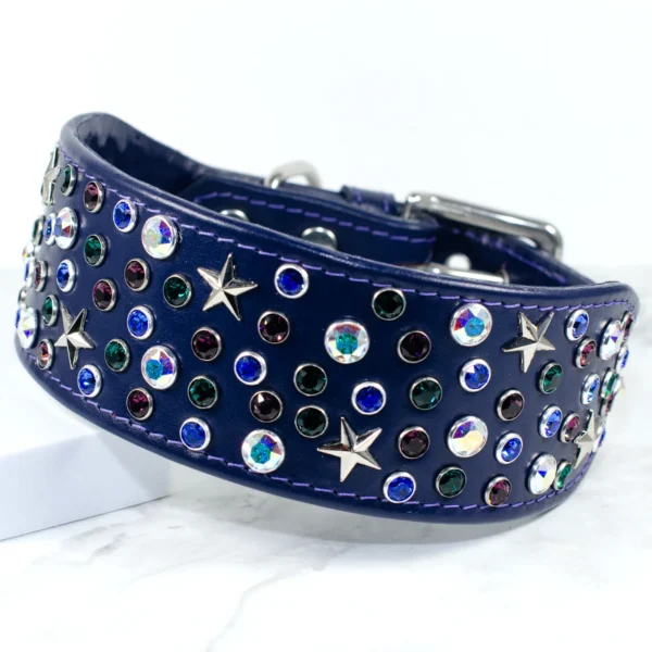 Starry Night star studded lurcher collar - Purple Velvet - Petiquette Collars