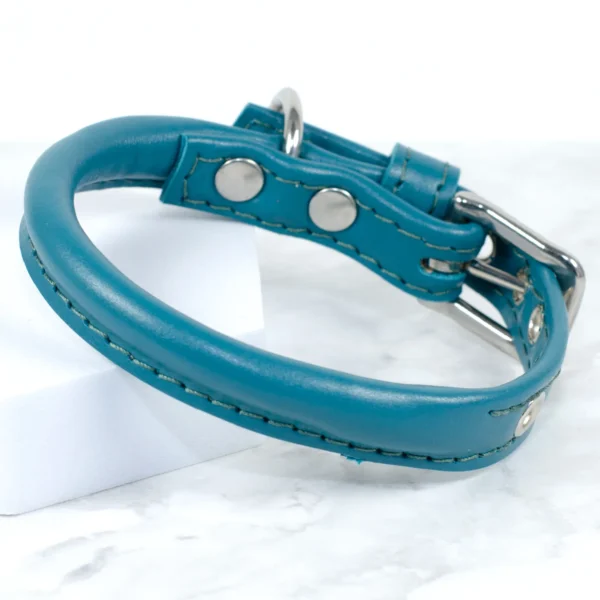 teal rolled leather dog collar - Petiquette Collars