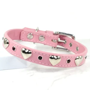 Chrome heart studded rhinestone dog collar - Petiquette Collars