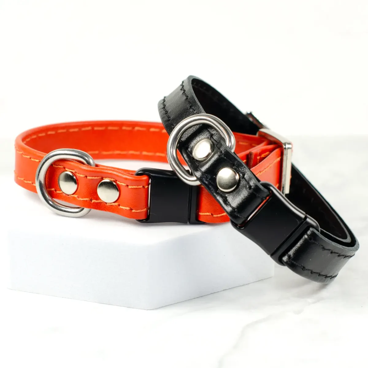 black and orange puppy collars made by Petiquette