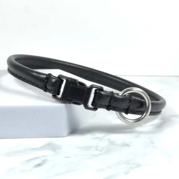 leather safety tag collar in black calf leather - Petiquette