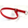 a close-up of a handmade dog slip collar in red leather by Petiquette