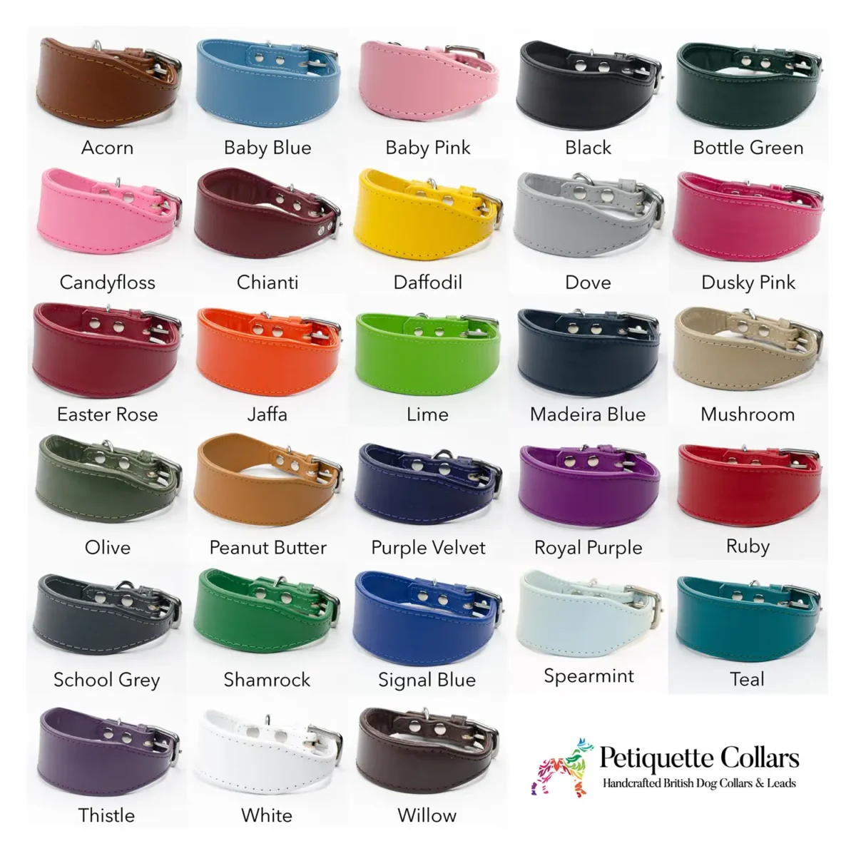 leather dog collar colour chart - petiquette collars