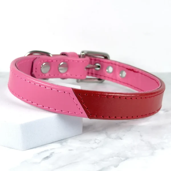 red and candyfloss pink leather dog collar - petiquette