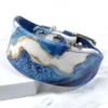 A printed leather sighthound collar with a stunning blue agate design, handmade by Petiquette