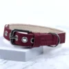 Burgundy vegetable tanned leather and natural hemp webbing dog collar with stainless buckle