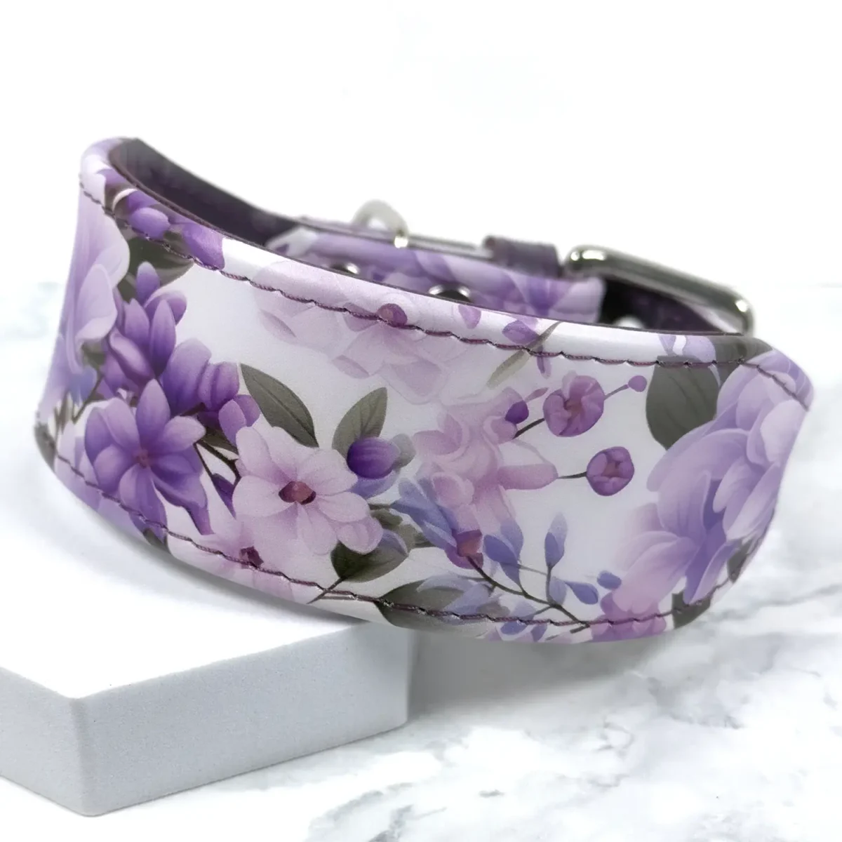 Lilac Bloom Printed Leather Sighthound Collar - Petiquette
