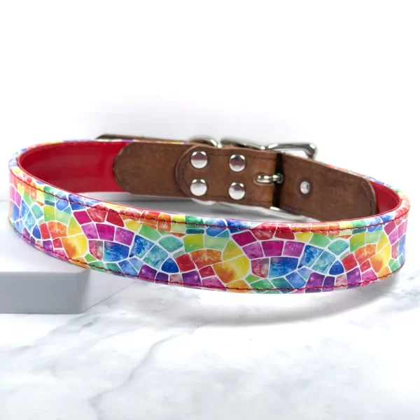 rainbow pattern leather dog collar