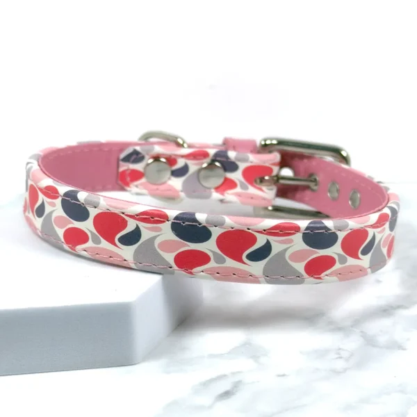 Retro Drops printed leather dog collar by Petiquette