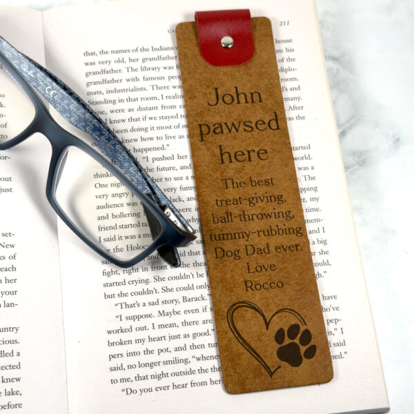 personalised leather bookmark for a dog dad