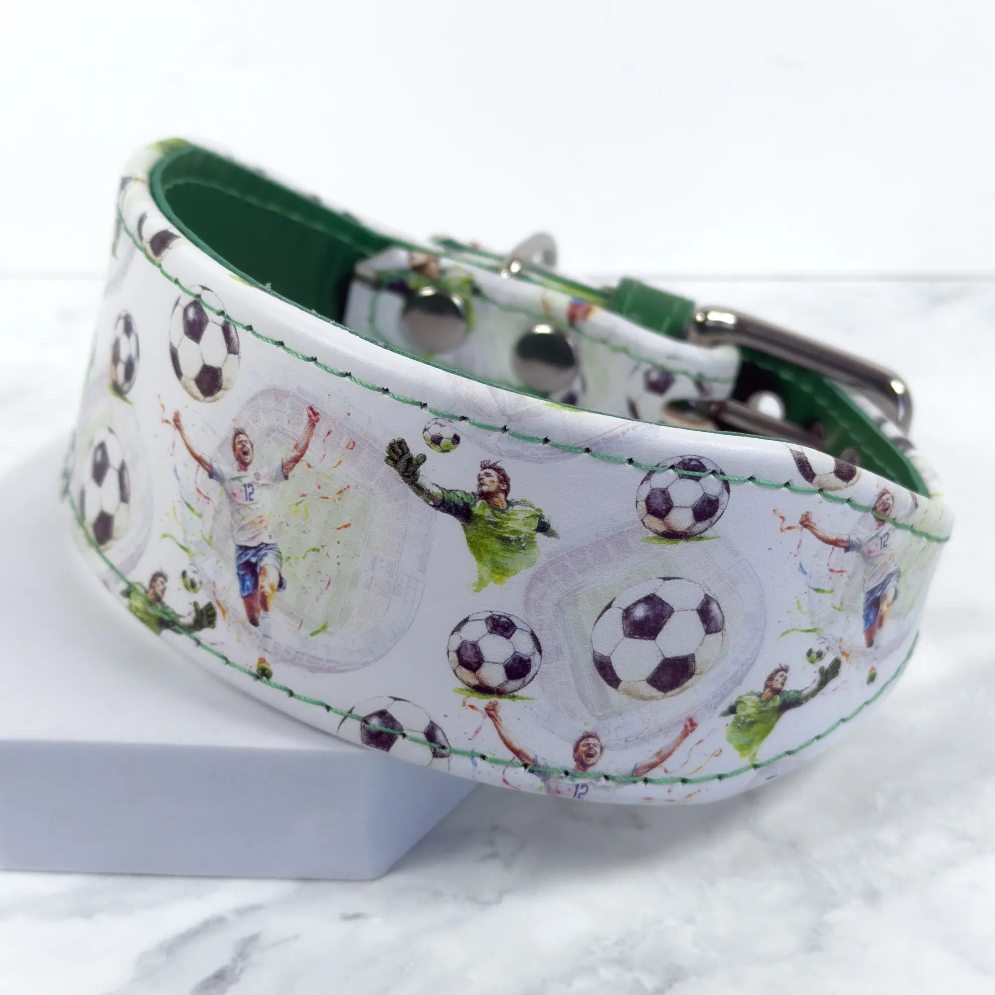 football pattern leather collar for sighthounds by Petiquette Collars