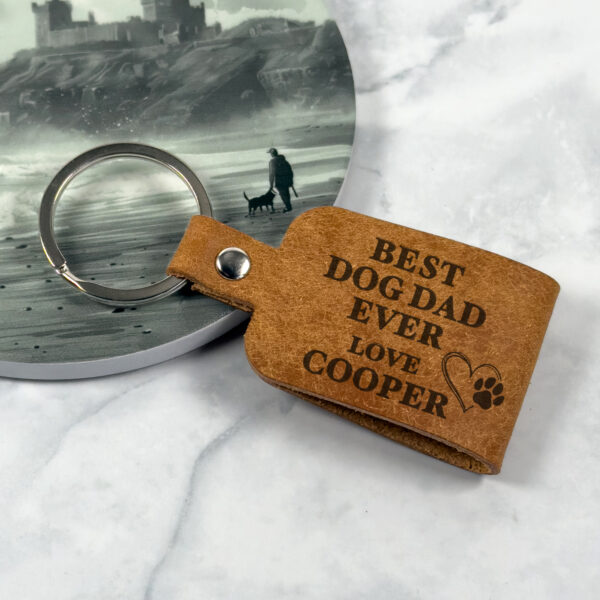 best dog dad ever personalised leather keyring