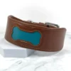 A sighthound collar with a large leather bone by Petiquette