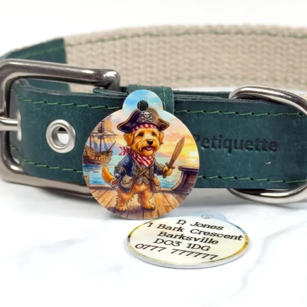 Pirate Pup pet id tag by Petiquette Collars
