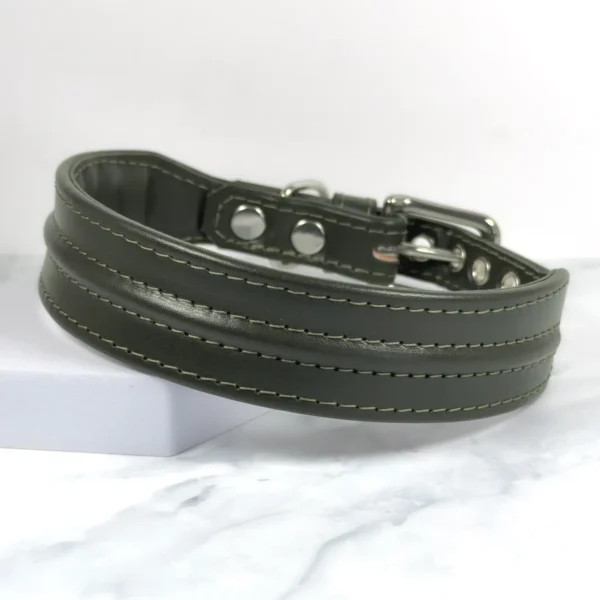 13.5" - 15.5" Ridge Leather Dog Collar in Olive