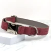 A burgundy vegetable tanned leather dog collar by Petiquette